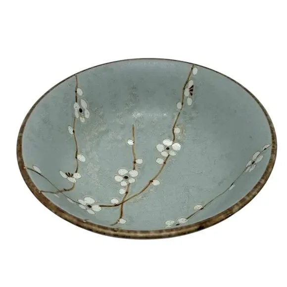 Late 20th Century Japanese Shosun Mint Large 8 3/8” Ceramic Bowl Cherry Blossoms